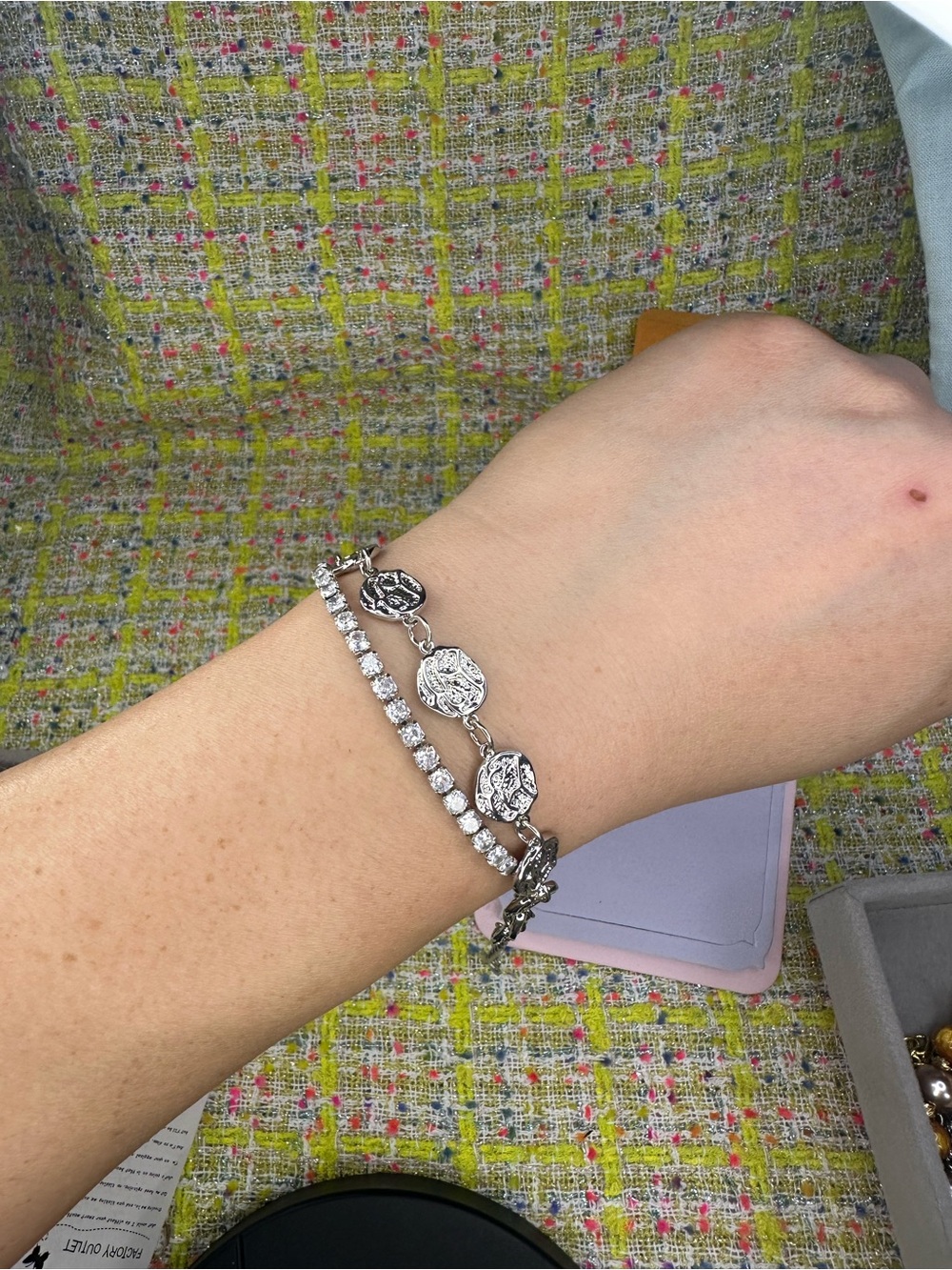 A great Silver Coin Link and Cubic Zirconia Tennis Bracelet Set - Silver